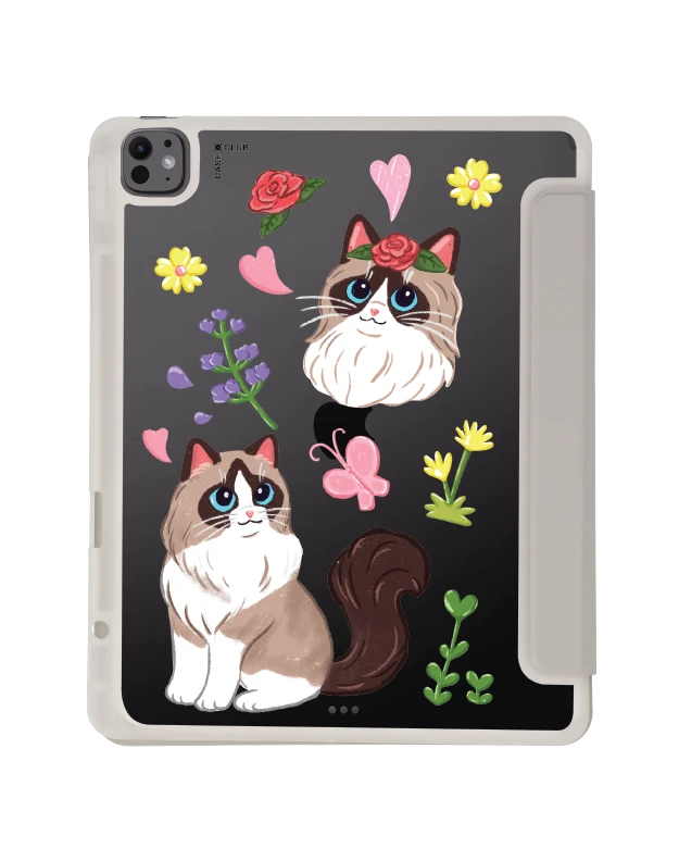 เคสใส ipad air6/7 13" 2025 (m2/m3) สีเทา แร็กดอลล์กับดอกไม้แสนสวย