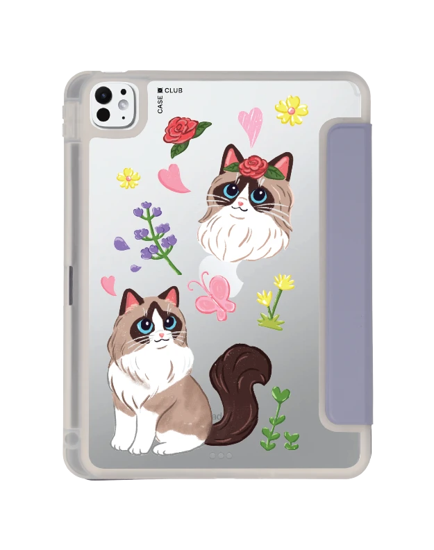 เคสใส ipad pro 11 สีม่วง แร็กดอลล์กับดอกไม้แสนสวย