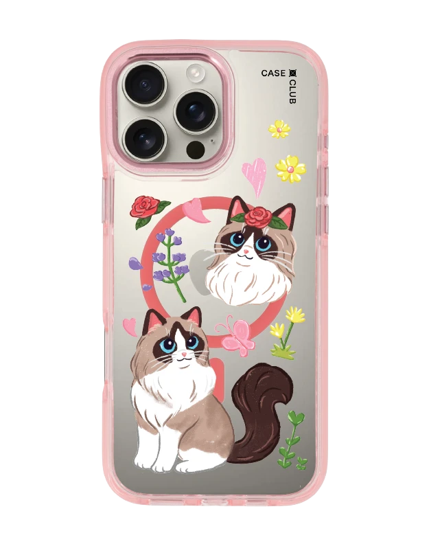 iphone 16 pro max clear pink magsafe flower ragdoll cat