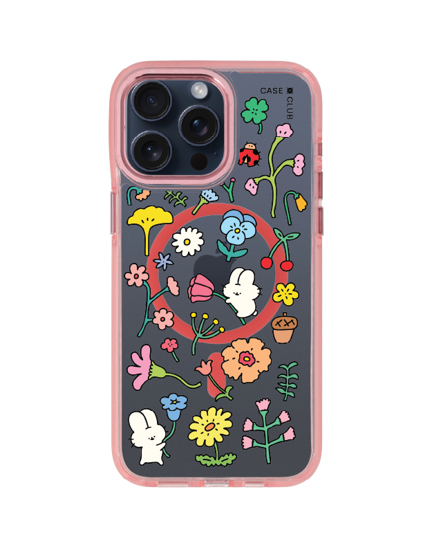 iPhone 15 Pro Max Clear Pink MagSafe Fluffy Bunny Garden Sticker