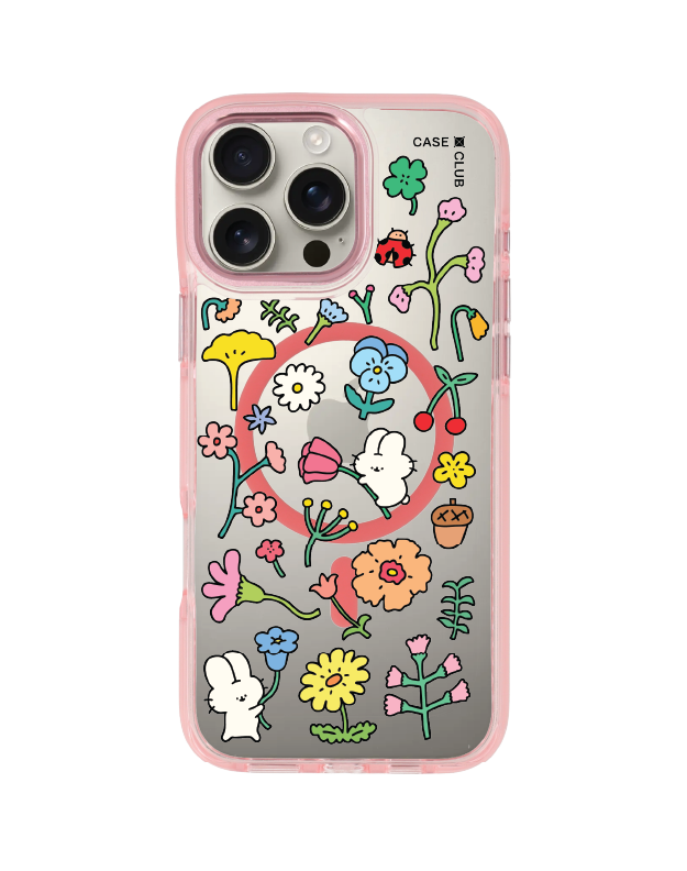 iphone 16 pro max clear pink magsafe fluffy bunny garden sticker