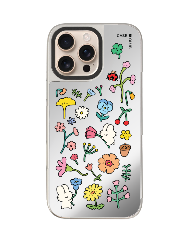 เคสกระจก iPhone 16 Pro Max MagSafe Fluffy Bunny สติ๊กเกอร์สวน