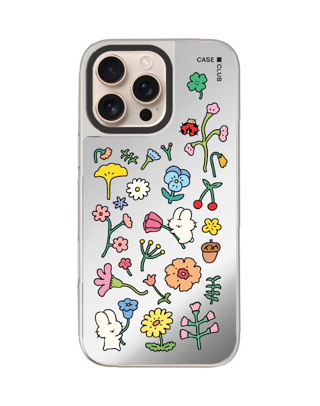 เคสกระจก iphone 16 pro max magsafe fluffy bunny สติ๊กเกอร์ดอกไม้