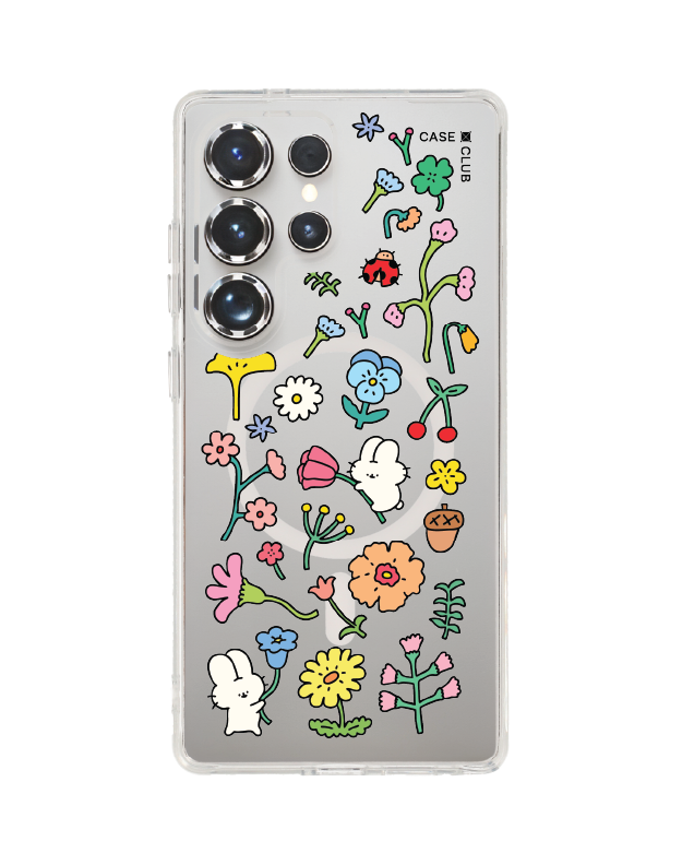 Samsung Galaxy S25 Ultra Clear MagSafe Fluffy Bunny Garden Sticker