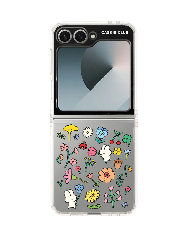 samsung galaxy z flip 6 clear case fluffy bunny garden sticker