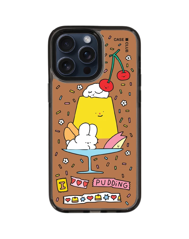 iphone 15 pro max clear black magsafe fluffy bunny พุดดิ้งแสนหวาน