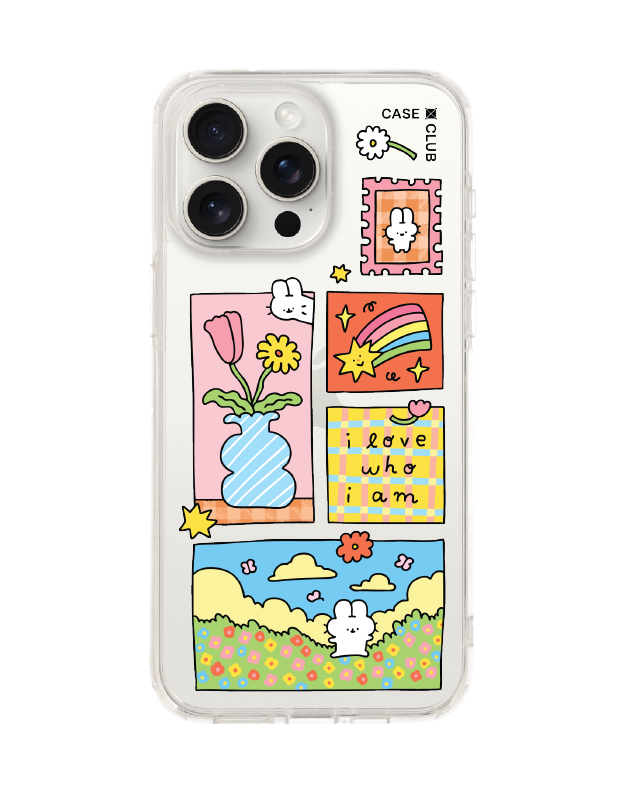 iPhone 15 Pro Max Clear Case Fluffy Bunny Stamp