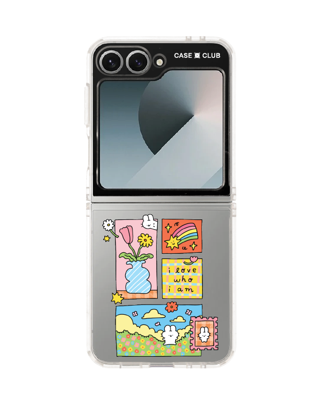 samsung galaxy z flip 6 clear case fluffy bunny stamp