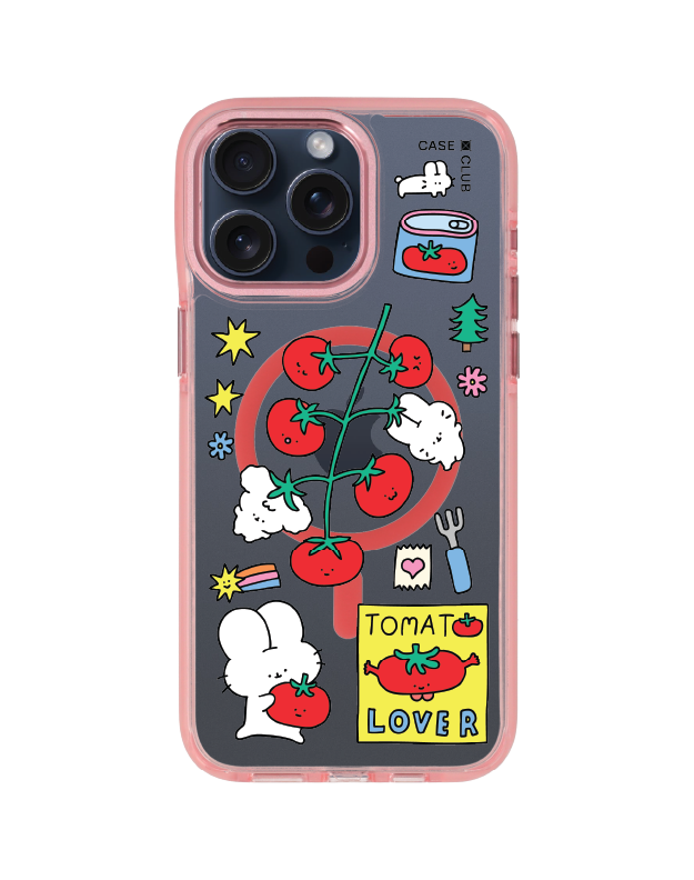iPhone 15 Pro Max Clear Pink MagSafe Fluffy Bunny Tomato Lover