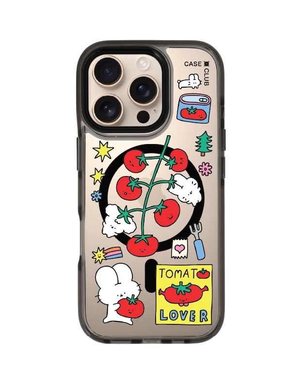 iphone 16 pro clear black magsafe fluffy bunny กับคู่ขามะเขือเทศ