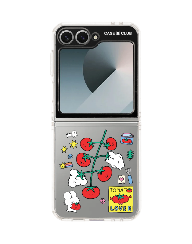 Samsung Galaxy Z Flip 6 Clear Case Fluffy Bunny Tomato Lover