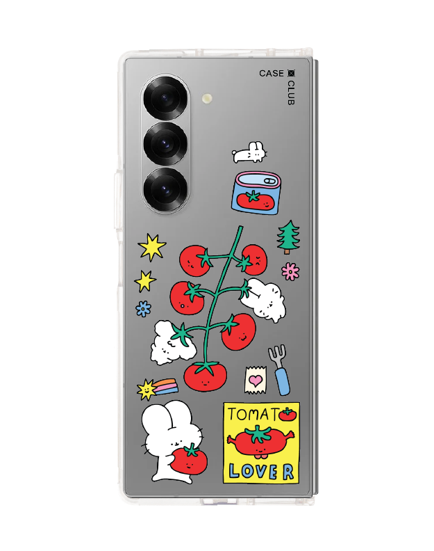 Samsung Galaxy Z Fold 6 Clear Case Fluffy Bunny Tomato Lover