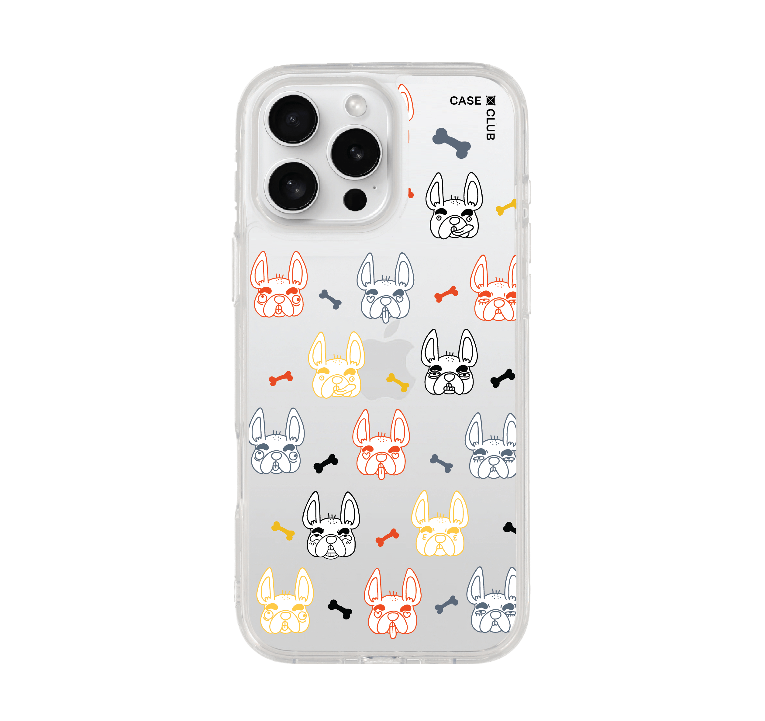 iphone 16 pro max clear case french bull dog pattern