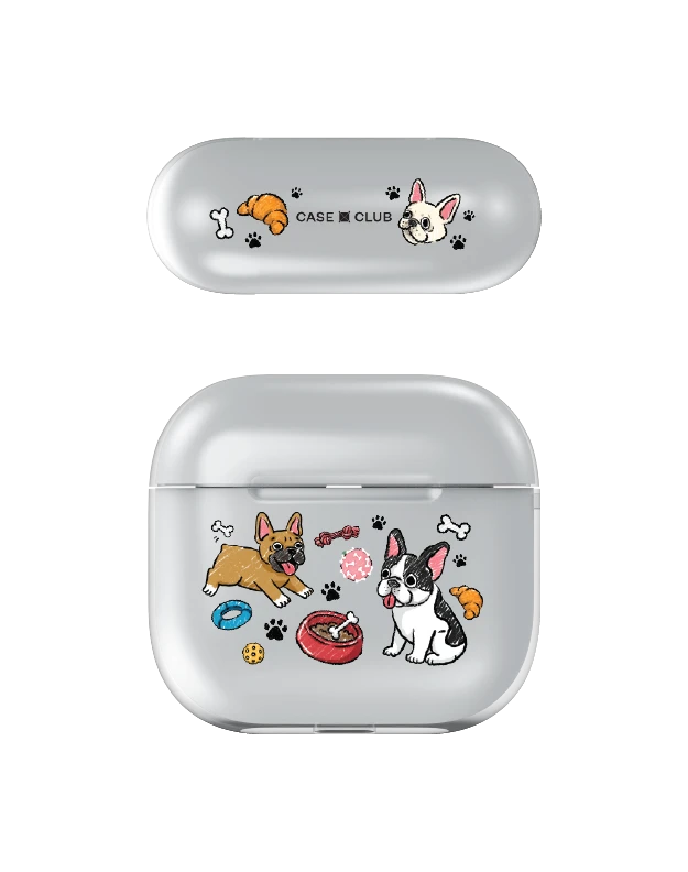 airpods 4 clear case french bull dog play time