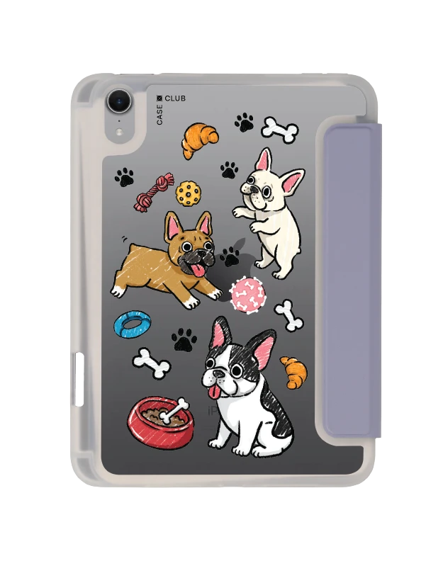 ipad mini 7 clear purple french bull dog play time
