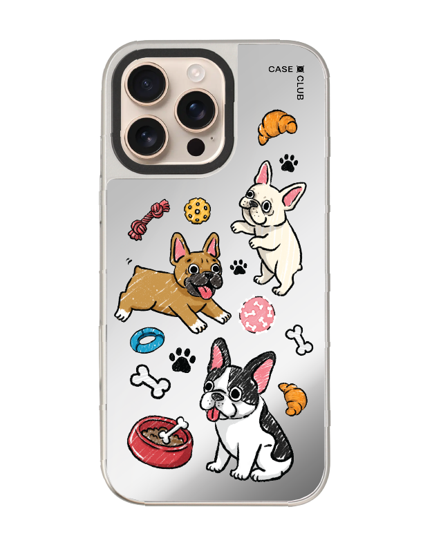 iphone 16 pro max mirror case magsafe french bull dog play time