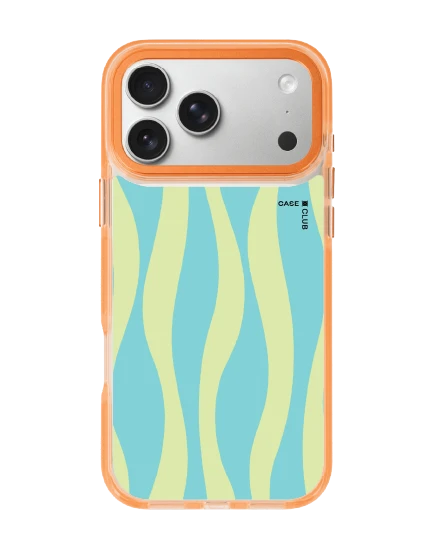 iphone 17 pro max clear orange magsafe green & blue wavy pattern