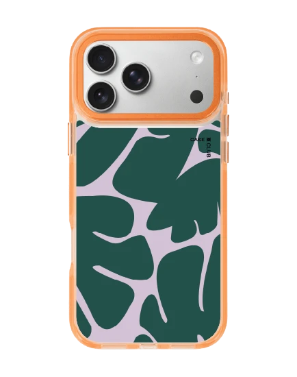 iphone 17 pro max clear orange magsafe green & pink leaf pattern