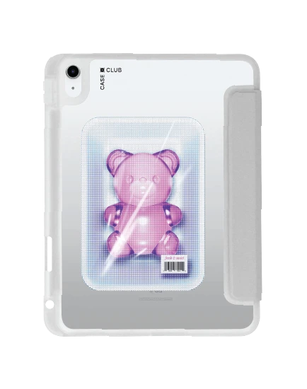 ipad gen 10th/11th 2025 clear grey halftone jelly bear