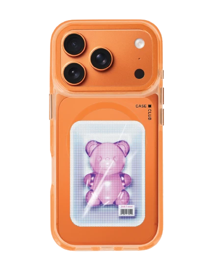 เคสใสสีส้ม iphone 17 pro magsafe หมีเยลลี่แพ็กสูญญากาศ