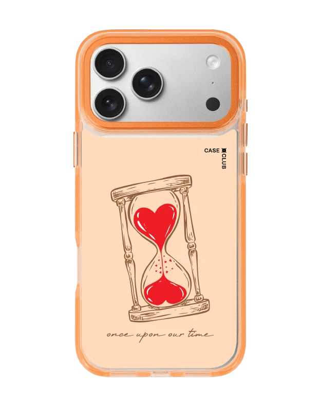 เคสใสสีส้ม iphone 17 pro max magsafe นาฬิกาทรายหัวใจ