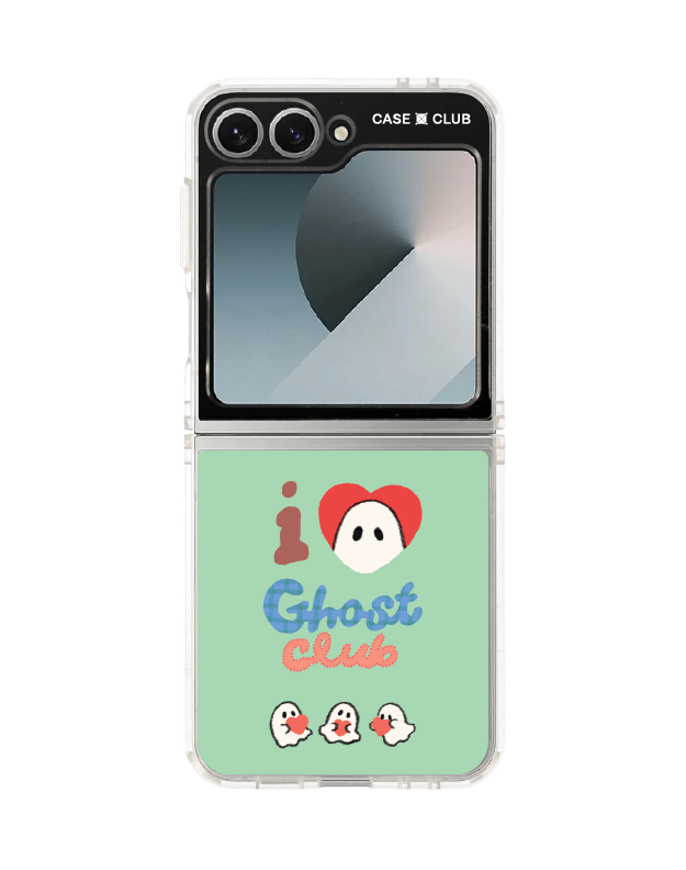 Samsung Galaxy Z Flip 6 Clear Case I Love Ghost Club Green