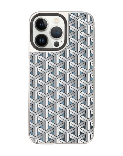 เคสกระจก iphone 14 pro max magsafe แพทเทิร์นสอดประสานขาวดำ