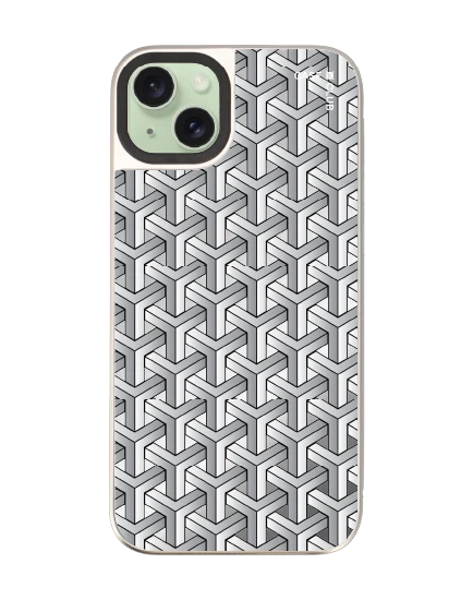 เคสกระจก iphone 15 plus magsafe แพทเทิร์นสอดประสานขาวดำ