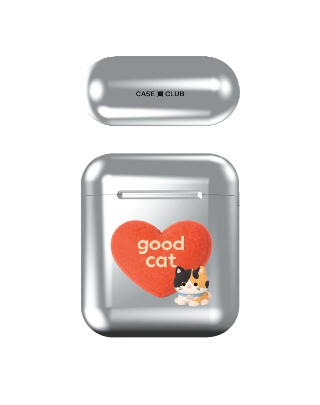 airpods (1/2 gen) silver case join the club heartful calico cat