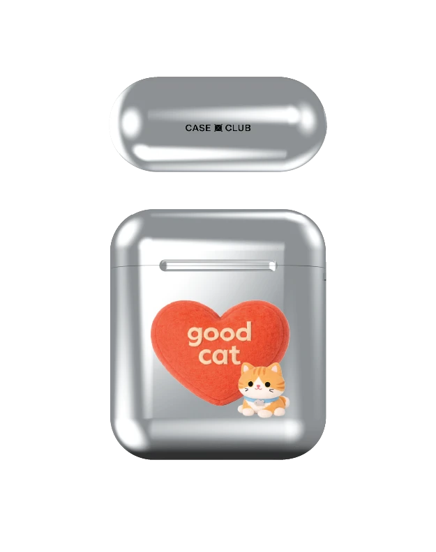 airpods (1/2 gen) silver case join the club heartful orange cat