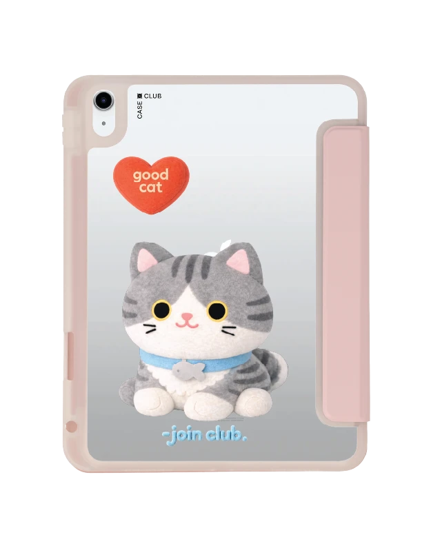 ipad gen 10th/11th 2025 clear pink join the club heartful tabby cat