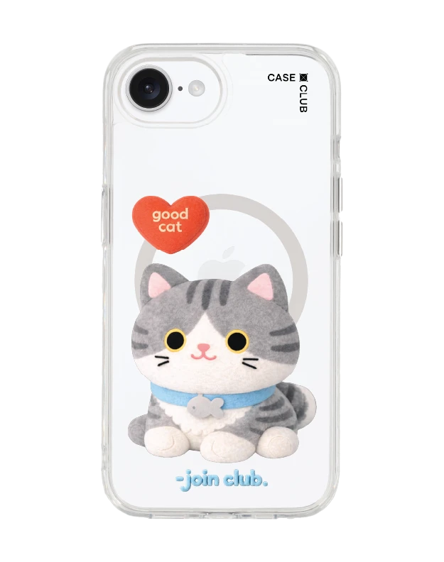 iphone 16e/17e clear case magsafe join the club heartful tabby cat