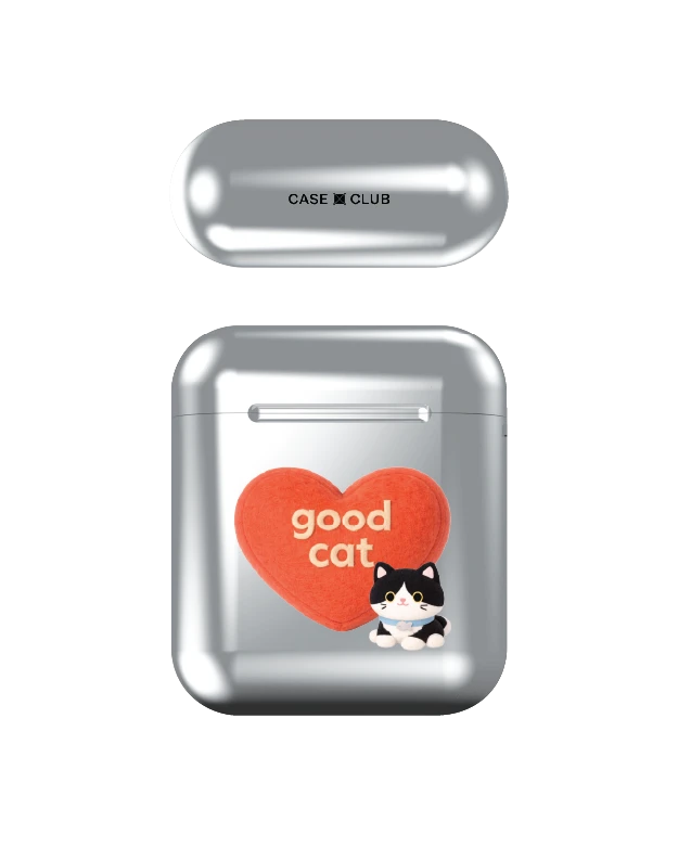 airpods (1/2 gen) silver case join the club heartful tuxedo cat