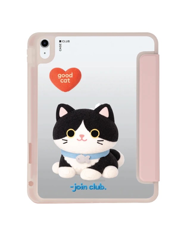 ipad gen 10th/11th 2025 clear pink join the club heartful tuxedo cat
