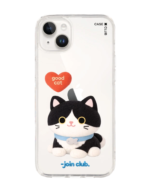 iphone 14 plus clear case join the club heartful tuxedo cat