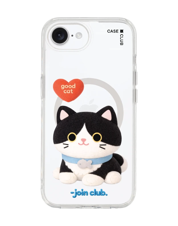 iphone 16e/17e clear case magsafe join the club heartful tuxedo cat