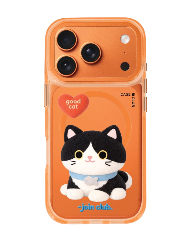 iphone 17 pro clear orange magsafe join the club heartful tuxedo cat