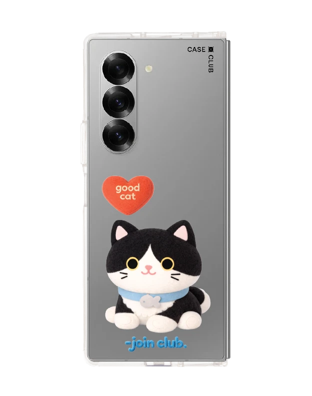 samsung galaxy z fold 6 clear case join the club heartful tuxedo cat