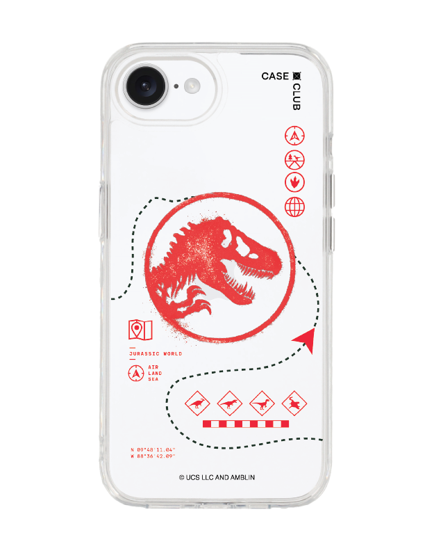iphone 16e clear case jurassic red map