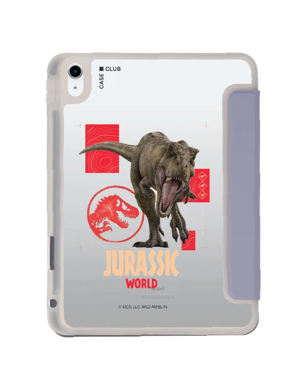 ipad gen 10th/11th 2025 clear purple jurassic t-rex attack
