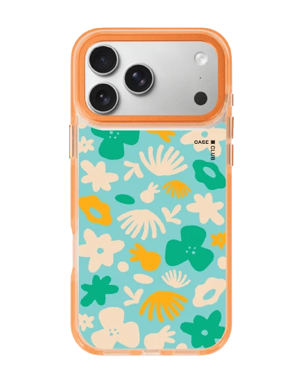 iphone 17 pro max clear orange magsafe light blue flower pattern