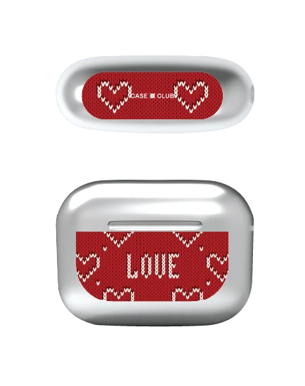 เคสสีเงิน airpods pro 2 รักลายถักสีแดง