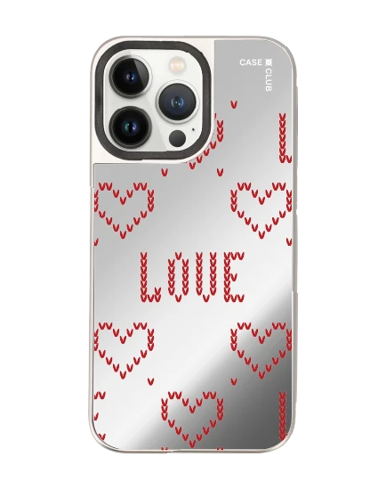 เคสกระจก iphone 14 pro max magsafe รักลายถักสีแดง