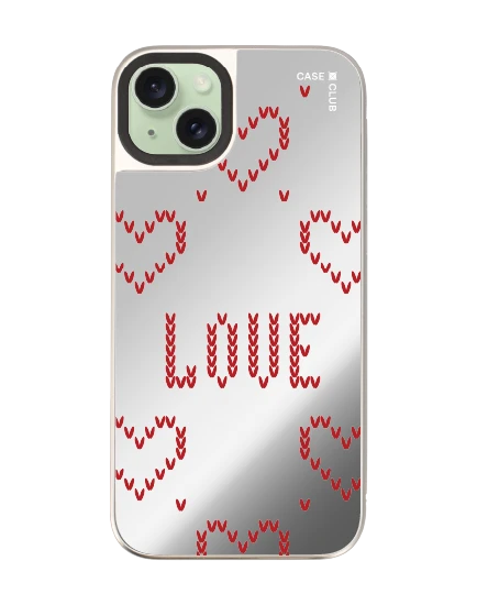 เคสกระจก iphone 15 plus magsafe รักลายถักสีแดง