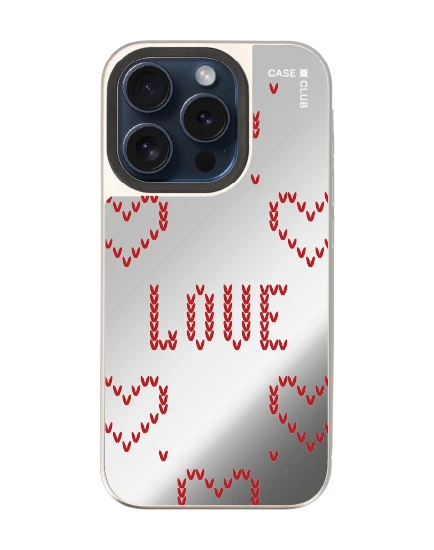 เคสกระจก iphone 15 pro magsafe รักลายถักสีแดง