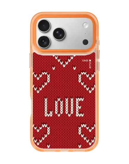 เคสใสสีส้ม iphone 17 pro max magsafe รักลายถักสีแดง