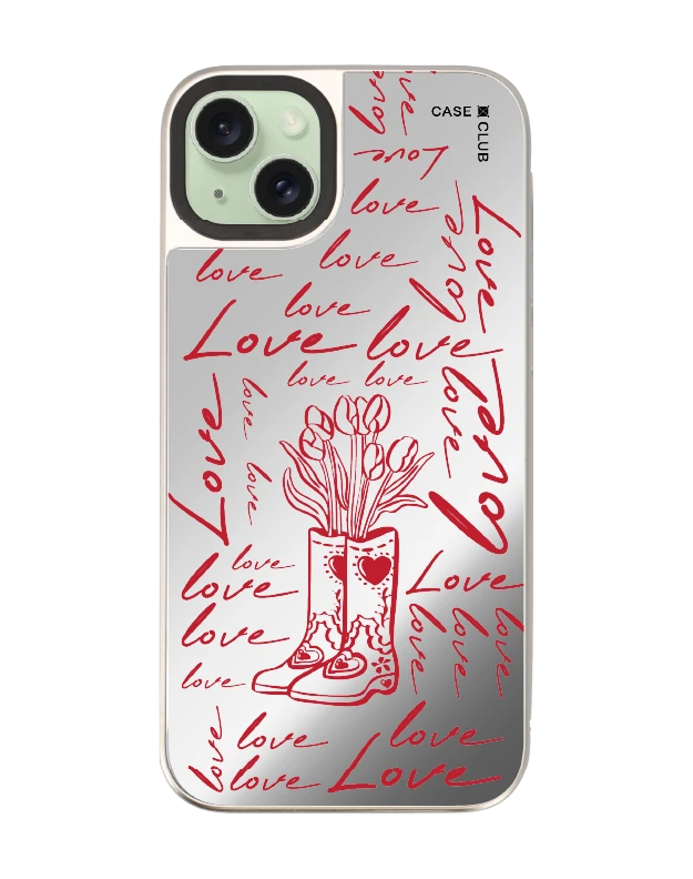 เคสกระจก iphone 15 plus magsafe บู๊ทดอกไม้สื่อรัก