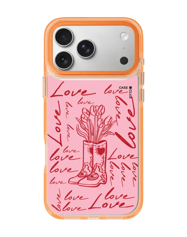 เคสใสสีส้ม iphone 17 pro max magsafe บู๊ทดอกไม้สื่อรัก