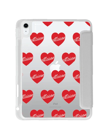 เคสใส ipad gen 10th/11th 2025 สีเทา maison keeps adore แพทเทิร์นหัวใจ