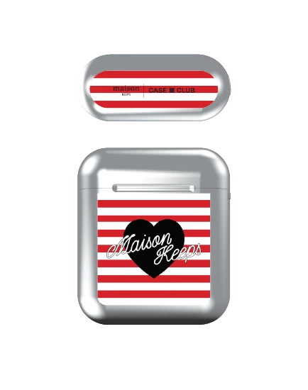 เคสสีเงิน airpods รุ่น 1/2 maison keeps adore ลายทางหัวใจ